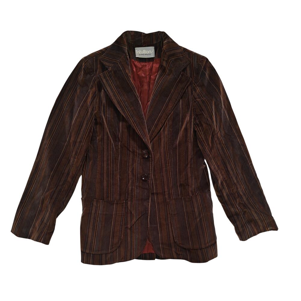 Vintage Intuitions Kathy Manning Striped Velvet Blazer Jacket Brown Medium